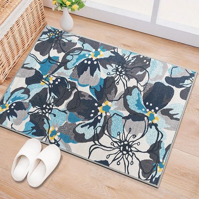 Rugshop Modern Large Floral Non-Slip Area Rug 20" X 30" Gray-Blue - Image 8
