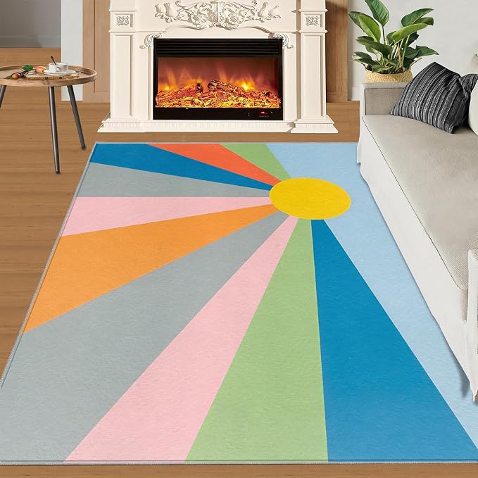 Boho Sun Area Rugs 6x8ft, Abstraction Deco Living Room Area Rug, Minimalist - Image 2