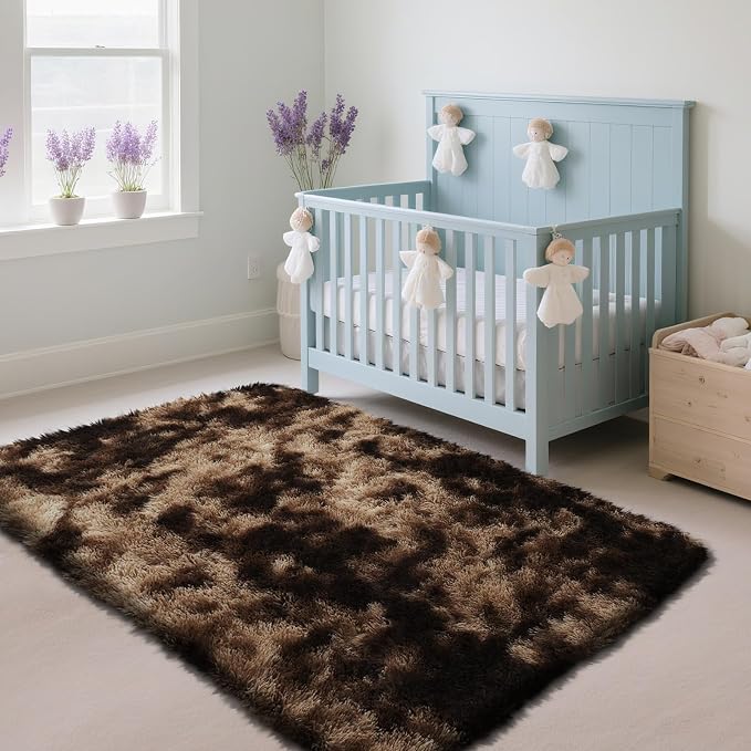Fluffy Rug Shaggy Area Rug, Mottling Brown 4x6 Area Rugs - Image 2