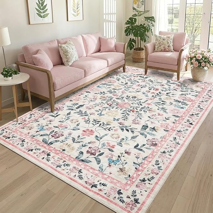 5x7 Washable Non-Slip Rug, Vintage Floral Area Rug - Image 3