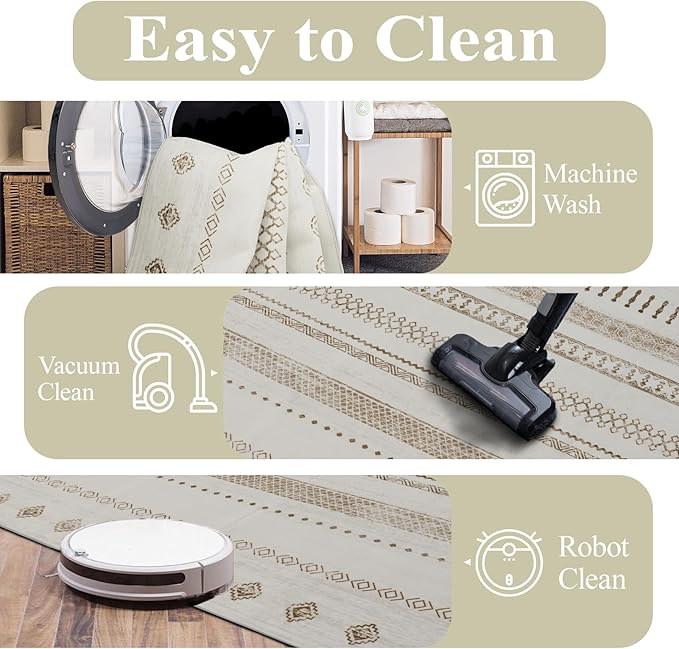 9x12 Area Rug Living Room Rugs, Boho Stain Resistant Washable Rug, Vintage - Image 6