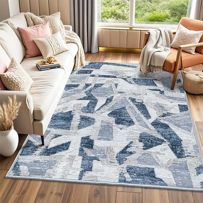 Blue 6X9 Area Rugs for Living Room Bedroom, Modern Abstract Large Carpet - Image 7