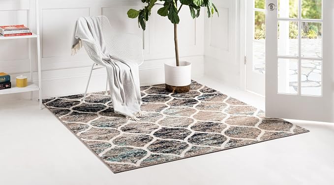 Rugs.com Lattice Frieze Collection Rug – 6' Square Blue Multi Medium Rug Perfect - Image 2