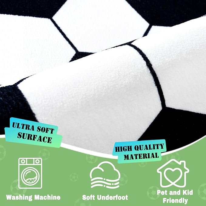 Soft Soccer Rugs for Bedroom, Machine Washable, Cute Bedside Boys Area Rug for - Image 7
