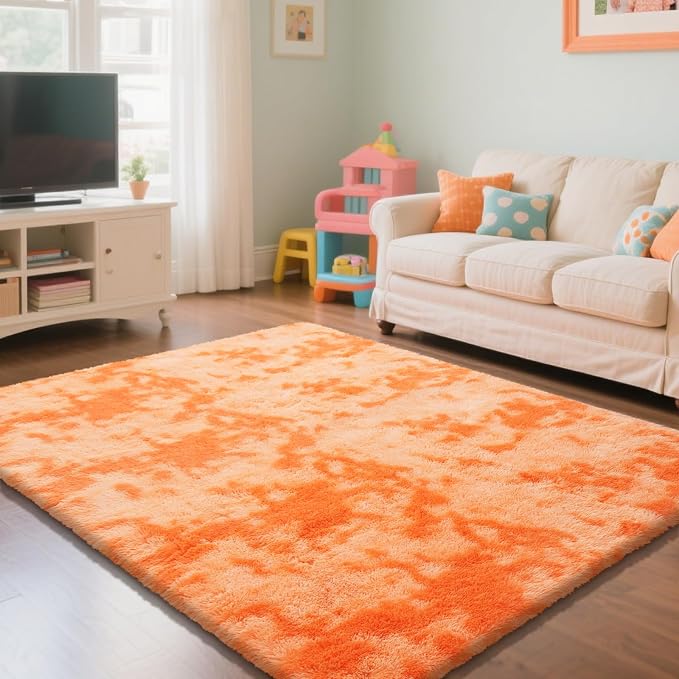 Mottling Orange Fluffy Rug Shaggy Area Rug, 3x5 Area Rugs - Image 2