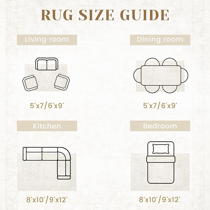 Bedroom Rug Washable Large Area Rugs Foldable Low Pile Print Non Slip Boho - Image 7