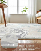 Washable Abstract Rug, 6x9 Ivory and Aqua Floral Area Rugs - Image 7