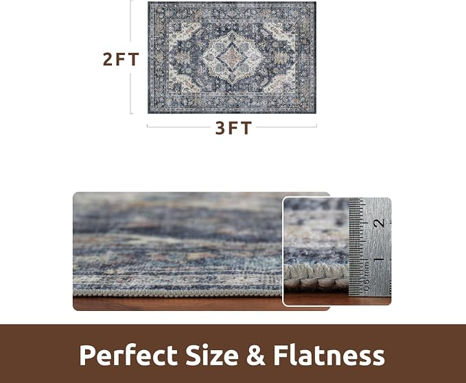 AMOAMI-2X3 Small Rug-Washable Rugs Entryway Mat Indoor-Soft Vintage Non Slip - Image 2