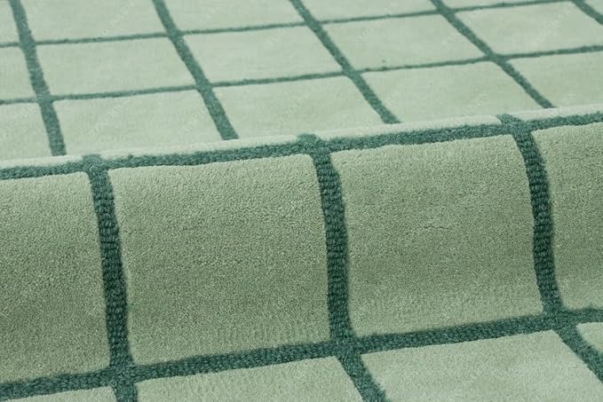 Mint Green Scalloped Edge Wool Area Rug - Image 9