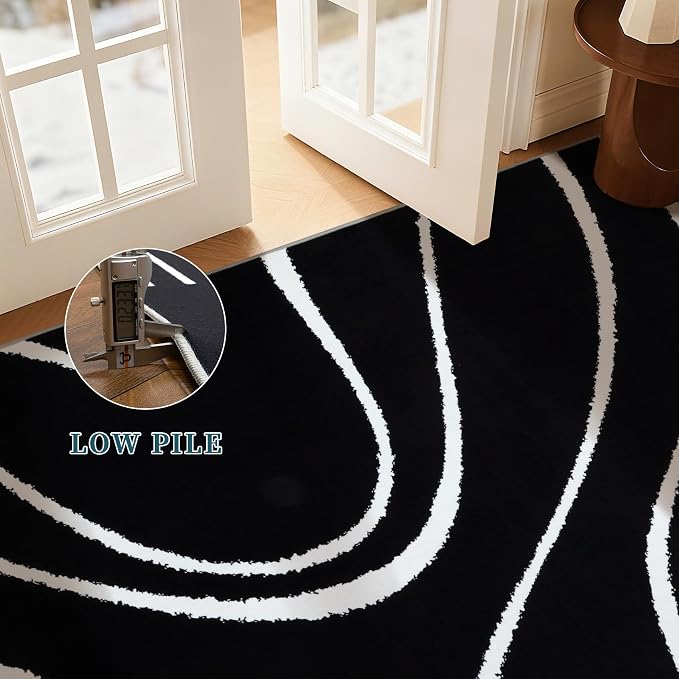 YIHOUSE Abstract Washable Rug 8x10, Ultra Thin Non Slip Black Rugs - Image 6
