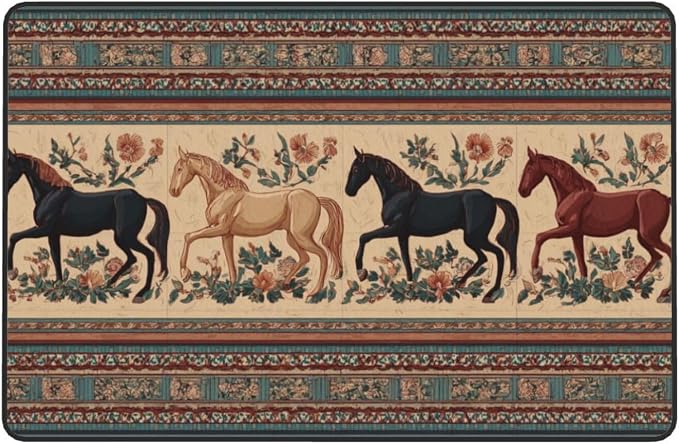 Horse Western Boho Ethnic Style Area Rug Washable Outdoor Rugs Anti-Slip Soft - Image 6
