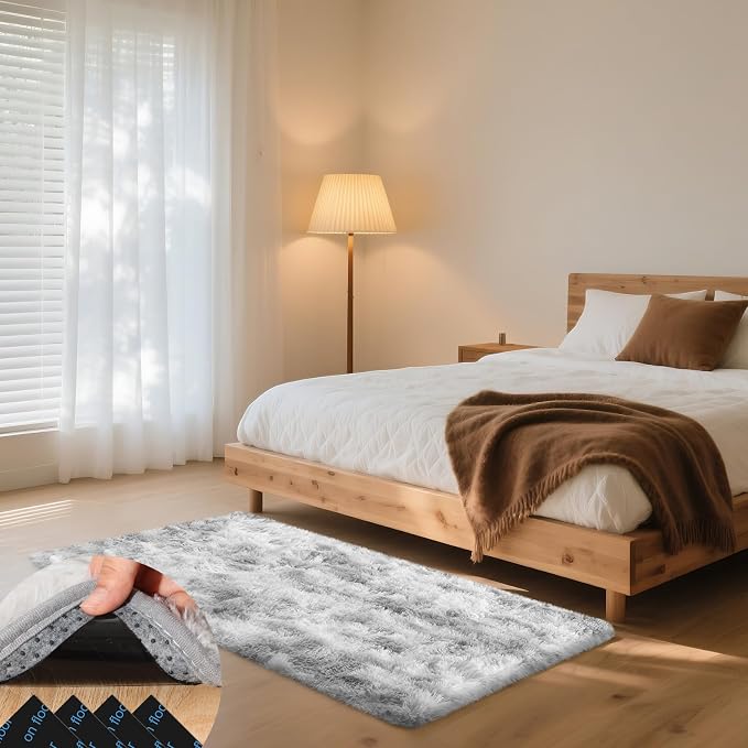 3x5 Tie-Dyed Grey Rugs for Bedroom Living Room, Fluffy Small Area Rug Soft Shag by Unknown