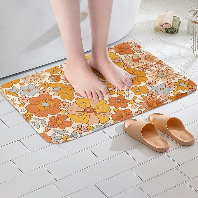Erosebridal Hippie Flower Bath Rugs Groovy Birthday Decorations Bathroom Mats - Image 4