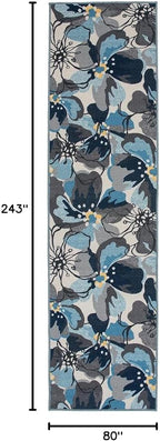 Rugshop Gray Large Floral Non-Slip Runner Rug Fade Resistant - Image 2