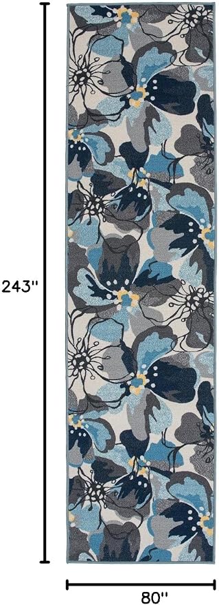 Rugshop Gray Large Floral Non-Slip Runner Rug Fade Resistant - Image 2