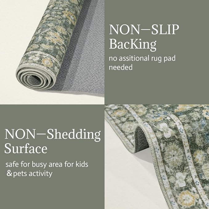 Washable 2'x3' Non Slip Rug Vintage Soft Low Pile Lightweight Boho Area Rugs - Image 8