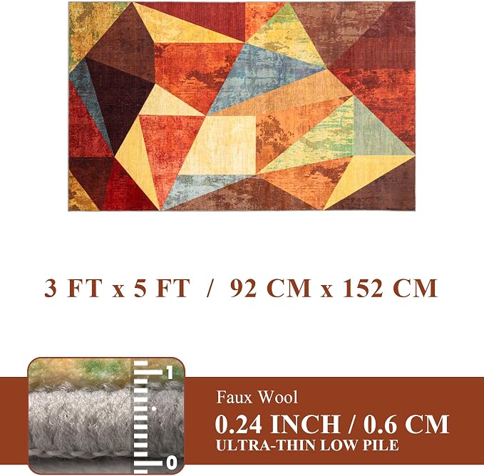 YIHOUSE Brown Rustic Area Rugs 3x5, Geometric Burnt Orange Area Rug Non Slip - Image 2