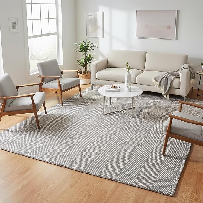 Modern Herringbone Chevron Collection Handcrafted Wool Area Rug - Image 4