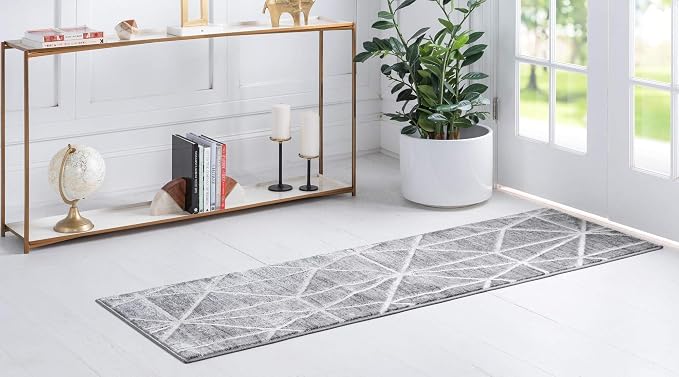 Rugs.com Lattice Trellis Collection Rug – 10 Ft Runner Gray Low-Pile Rug Perfect - Image 3