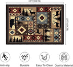 Rustic Cabin Wildlife Entrance 2x3 Rug, Buffalo Plaid Bear Moose Deer Country - Image 2