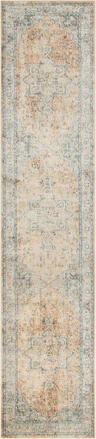 Nourison Home Astra Machine Washable Beige Blue 2'2" x 8' Area Rug - Image 3