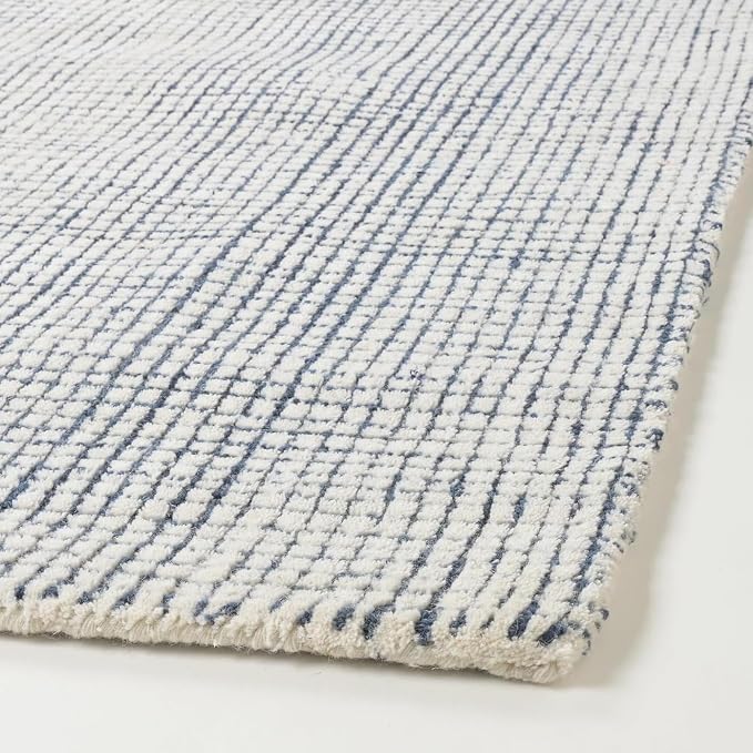 Hand-Tufted 100% Wool Pile Area Rug – Geometric Textured Grid Check Pattern – by RestorationandRenovation