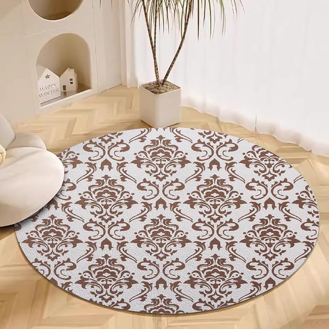 Oriental Tribal Floral Round Rug Vintage Brown Pattern Area Rug Washable Soft by Unknown