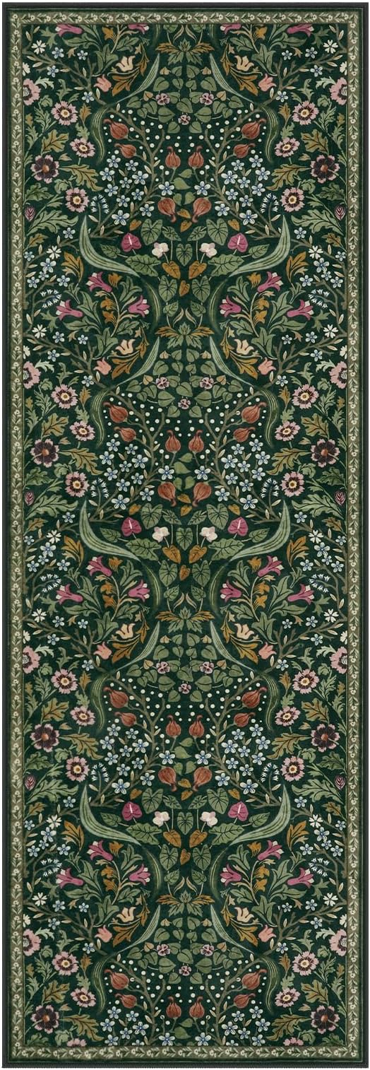 Lahome Floral Hallway Runner, 2x6 Green Washable Runner Rug - Image 7