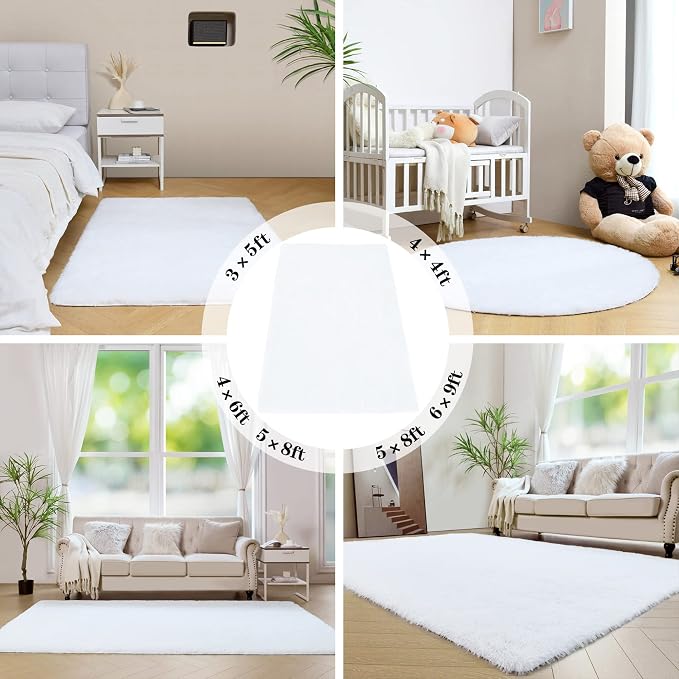 duduta White Soft Fluffy Rug 4x6 ft, Shag Fuzzy Plush Rectangle Carpet - Image 6