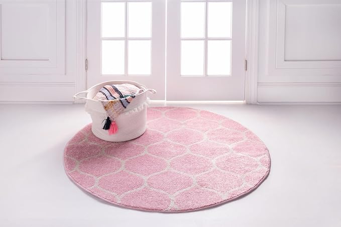 Rugs.com Lattice Frieze Collection Rug – 8' Round Light Pink Medium Rug Perfect - Image 3