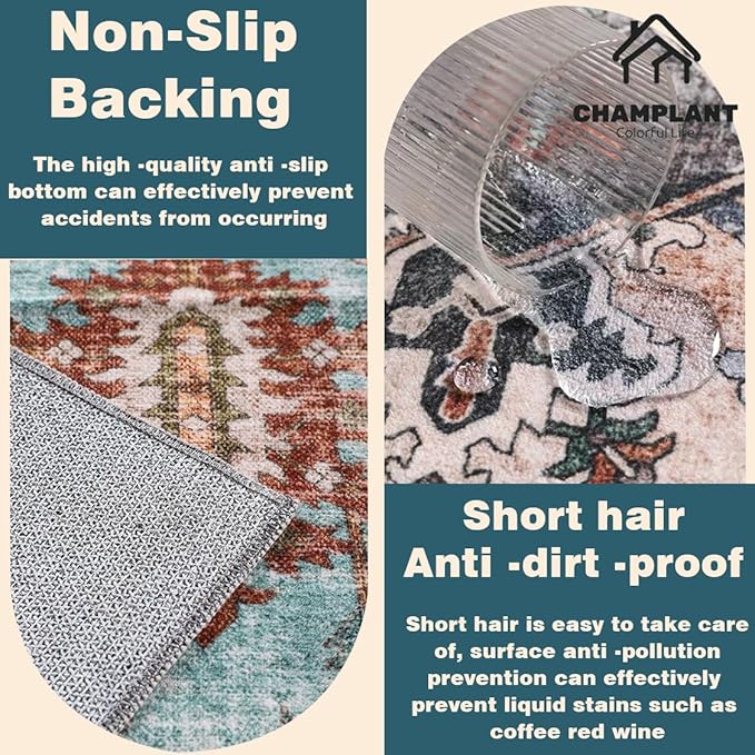 Washable Area Rug 9'x12' Boho Design Non-Shedding Easy Care Ideal - Image 6