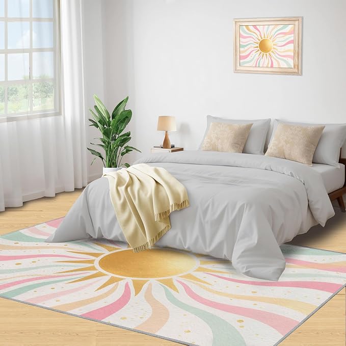 Boho Sun Area Rugs 4x5ft, Minimalist Sunburst Kids Play Rug, Abstraction Deco - Image 5