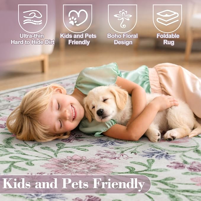 Wonnitar Purple Floral 8x10 Area Rugs, Washable Rug - Image 4