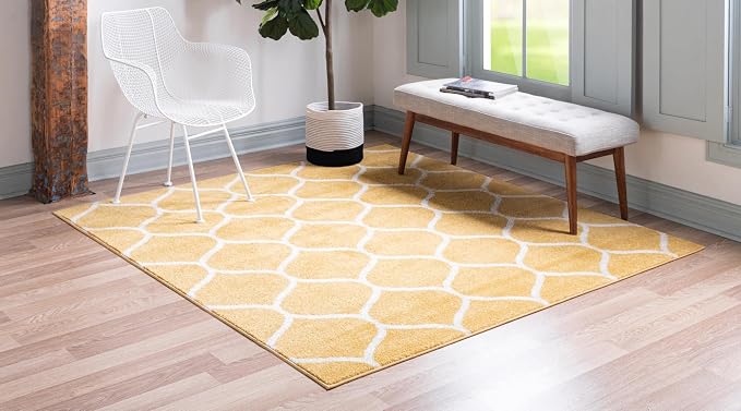Rugs.com Lattice Frieze Collection Rug – 8' Square Yellow Medium Rug Perfect - Image 2