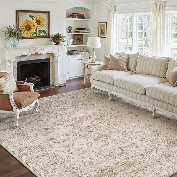 10x12 Beige Area Rug Vintage Living Room Bedroom Washable Carpet Non-Slip Soft - Image 4