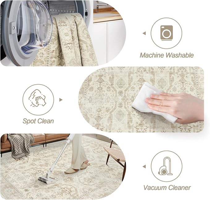 8x10 Area Rugs, Washable Rugs, Large Stain Resistant Beige Area Rug - Image 5