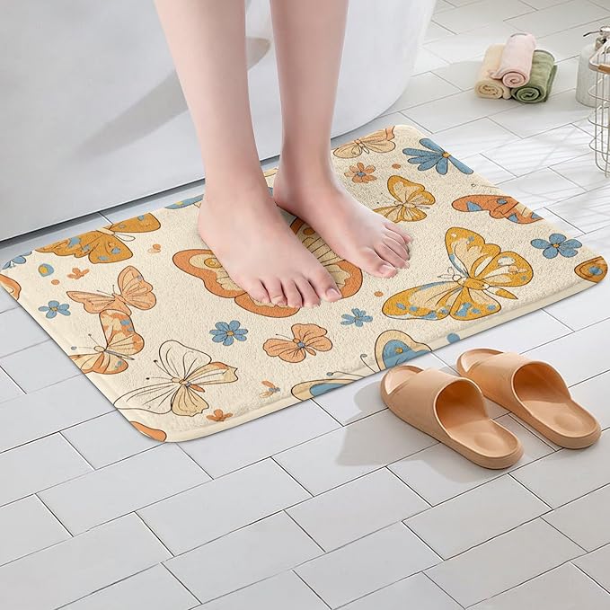Erosebridal Groovy Party Decorations Bathroom Rugs Cute Butterfly Bath Mat - Image 2