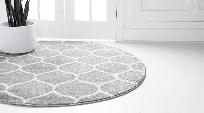 Rugs.com Lattice Frieze Collection Rug – 6' Round Light Gray Medium Rug Perfect - Image 2