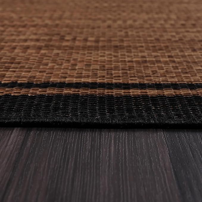 CAMILSON Indoor Outdoor Rug, 5x7 Bordered Nut Brown Black Modern Area Rugs - Image 5