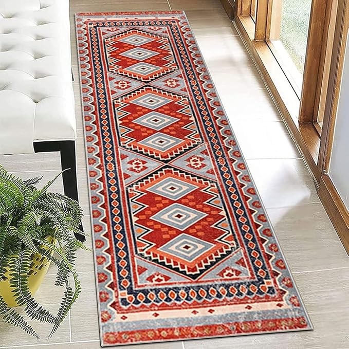 Moroccan Trellis Hallway Runner Rug Non-Slip Washable Geometric Standing Mats by LIKETN