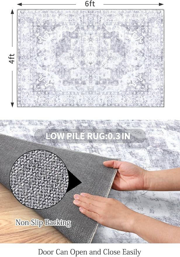 COMSLE 4x6 Rugs for Living Room Washable Area Rugs for Bedroom Faux Wool - Image 2