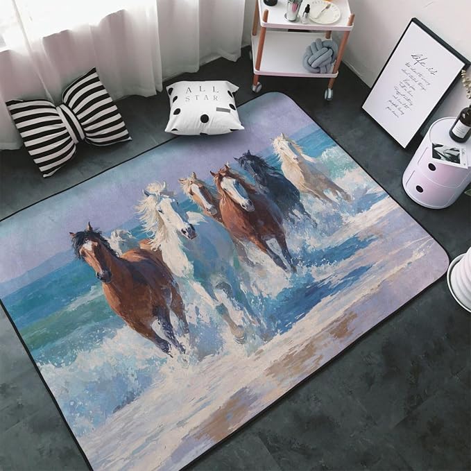 Horse Run Gallop in Waves Ocean Area Rug Washable Outdoor Rugs Anti-Slip Soft - Image 2