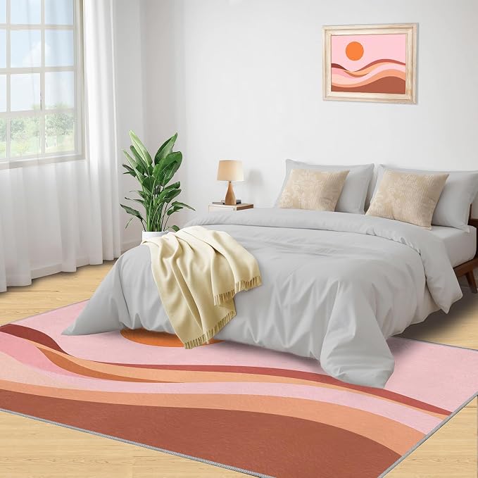 Boho Sun Area Rugs 5x8ft, Minimalist Sunburst Living Room Carpet, Abstraction - Image 5