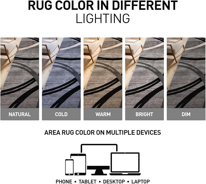 Rugshop Wavy Circles Design Area Rug, Fade-Resistant Carpet - Image 5