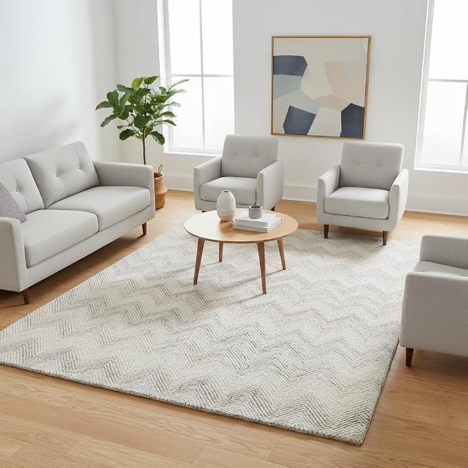 Modern Herringbone Chevron Collection Handcrafted Wool Area Rug - Image 2