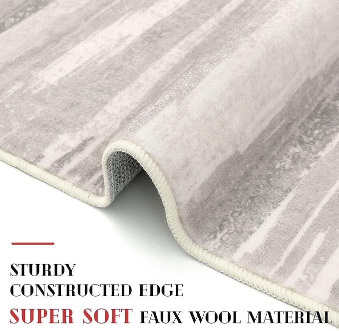 Modern Abstract Runner Rug 2x6, Neutral Light Beige and Grey Washable Kitchen - Image 4
