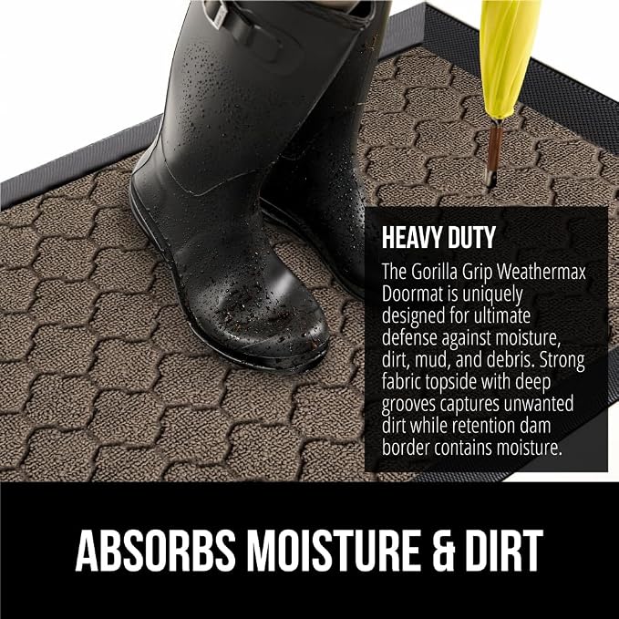 GORILLA GRIP 100% Waterproof All-Season WeatherMax Doormat, US Designed Natural - Image 4