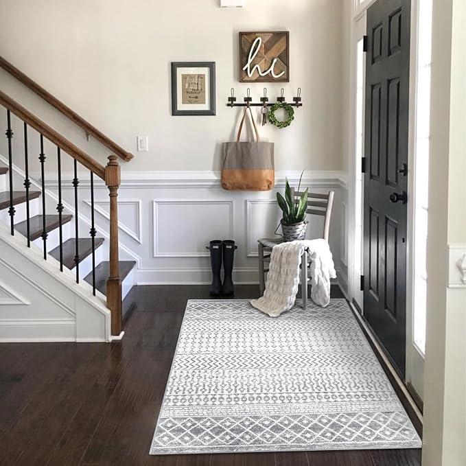 Boho Rug for Bedroom, 3x5 Moroccan Vintage Non-Slip Backing Faux Wool Area Rug - Image 2