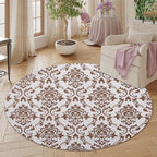 Oriental Tribal Floral Round Rug Vintage Brown Pattern Area Rug Washable Soft - Image 5