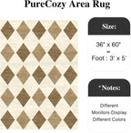 3x5 Checkered Area Rugs for Living Room Brown Machine Washable Large Rug - Image 2